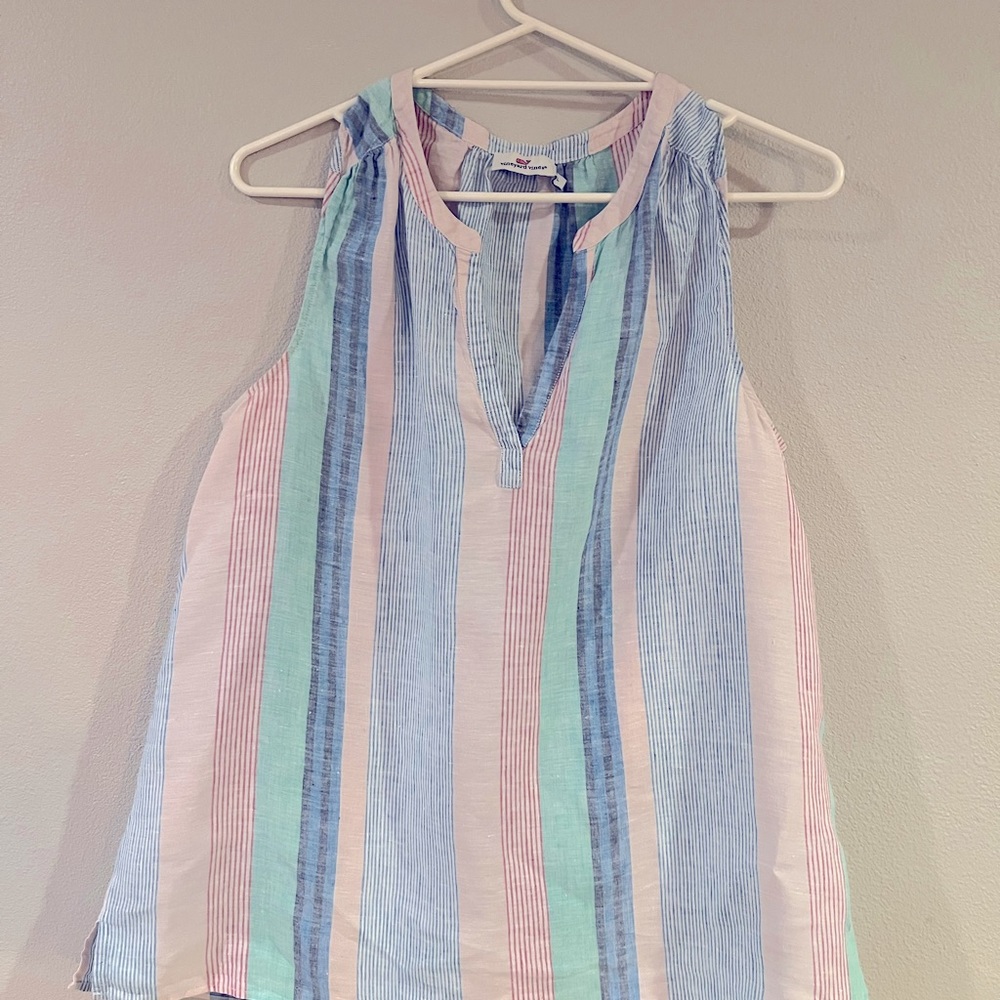 Vineyard vines 100% linen size large sleeveless striped blouse in pastels
